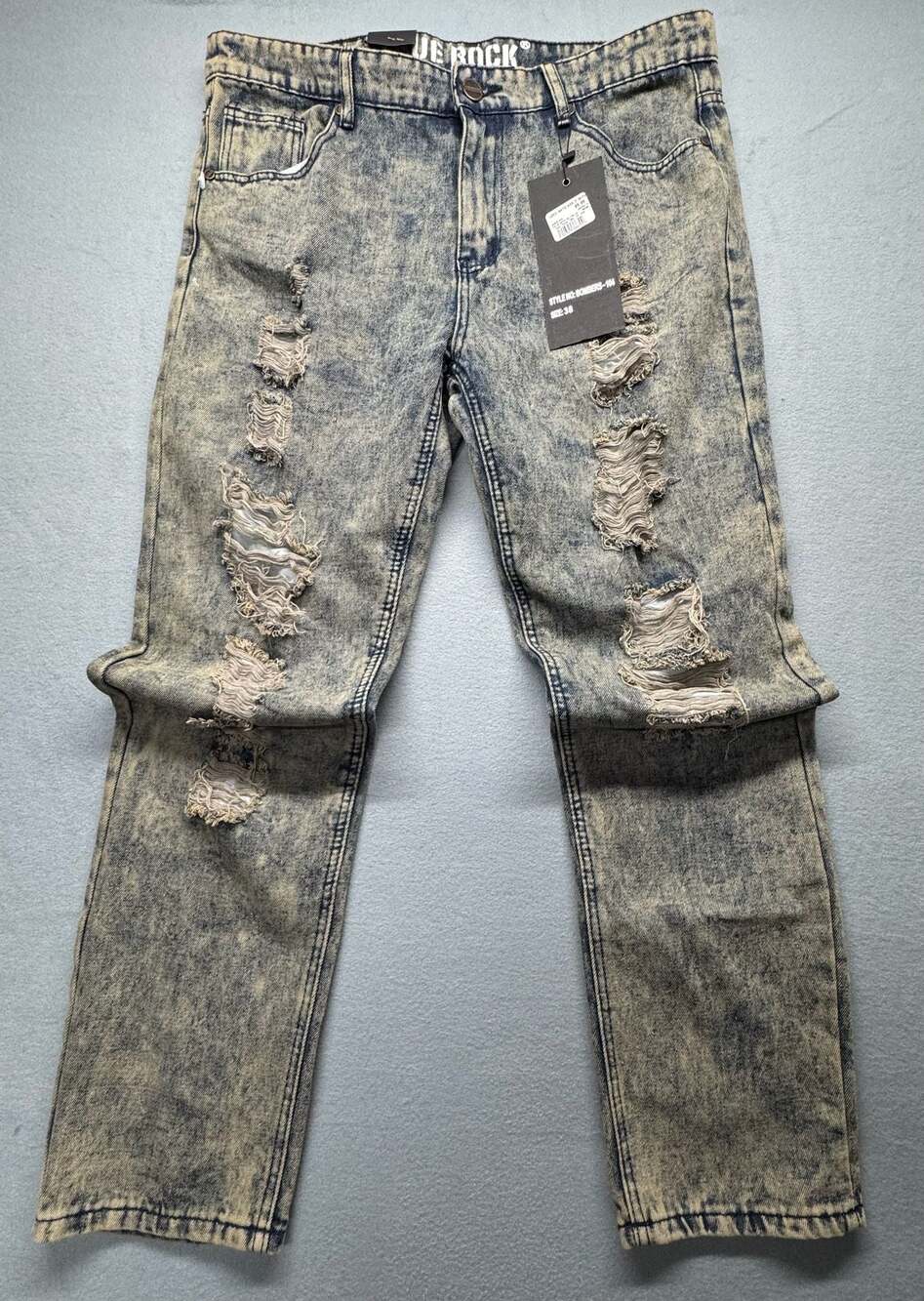 True Rock Premium Men's Distressed Acid Wash Denim Jeans Bombers-104
